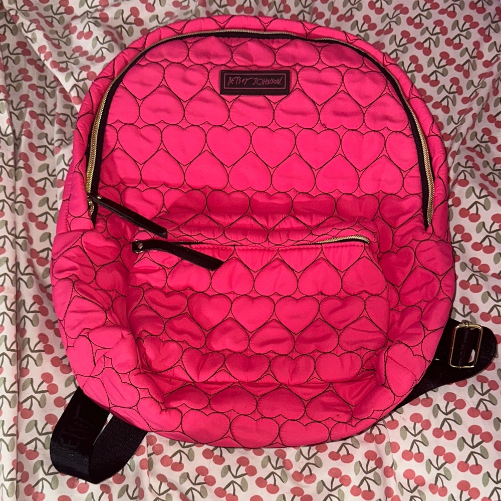 Betsey Johnson Hot Pink Heart Quilted Backpack